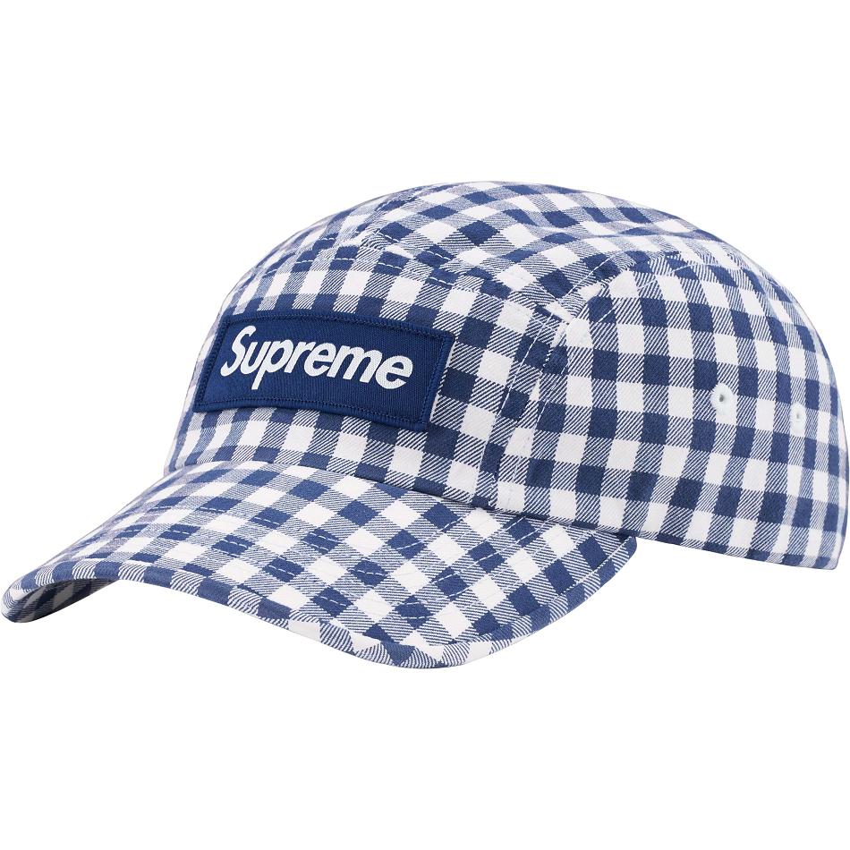 Chapeaux Supreme Gingham Camp Cap Bleu | FR115NB